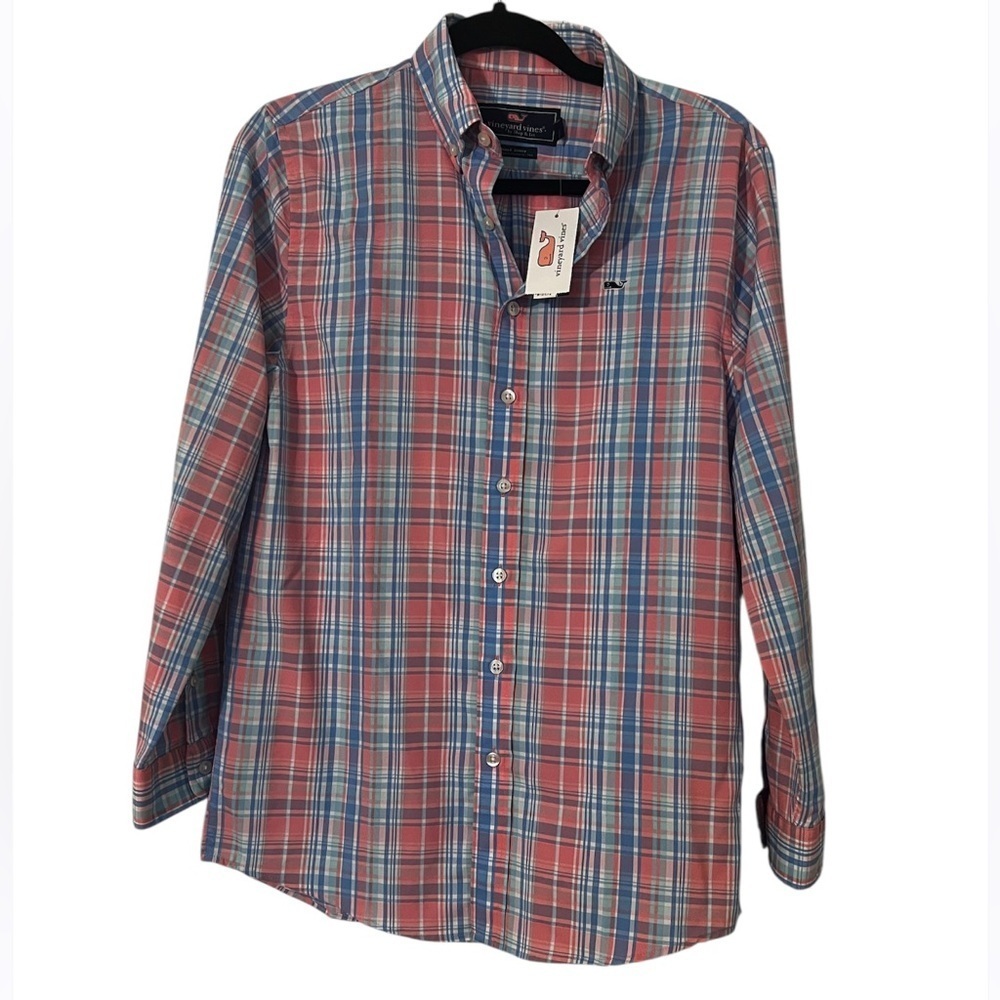NWT Boys Vineyard Vines Plaid Button Down Whale Shirt